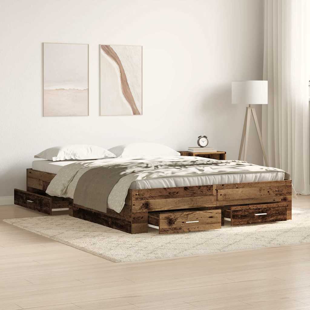 Bettrahmen mit Schubladen Altholz 140 x 200 cm Holzwerkstoff