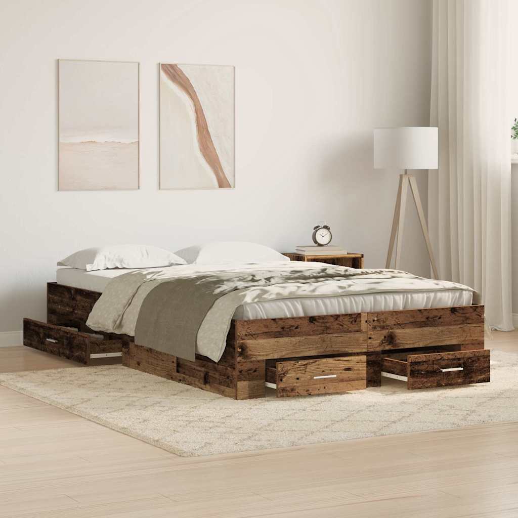 Bettrahmen mit Schubladen Altholz 120 x 200 cm Holzwerkstoff