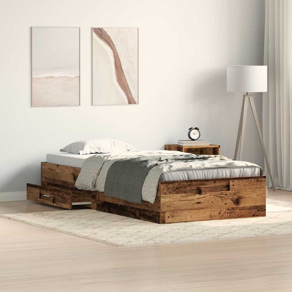Bettrahmen mit Schubladen Altholz 90 x 190 cm Holzwerkstoff