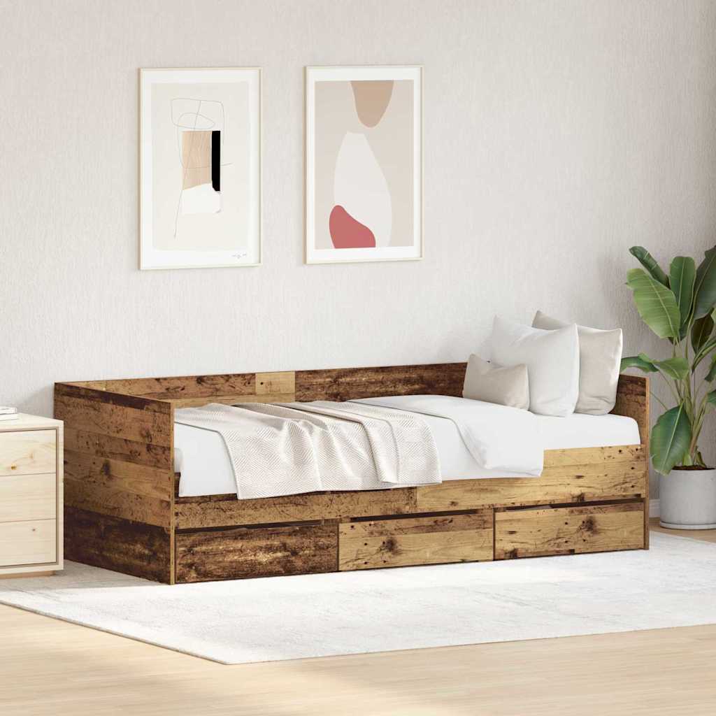 Tagesbett mit Schubladen Altholz 90 x 200 cm Holzwerkstoff