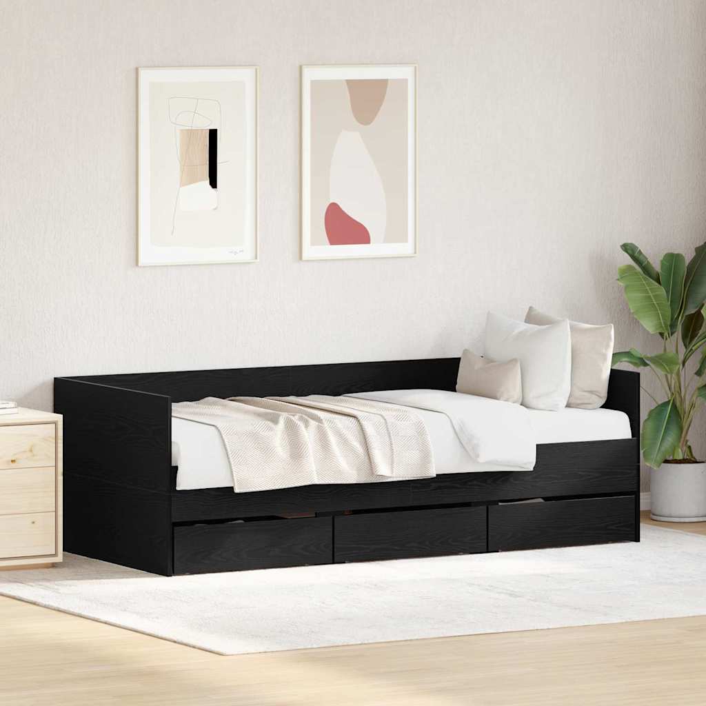 Tagesbett Schwarz Eichen-Optik 90 x 200 cm Holzwerkstoff