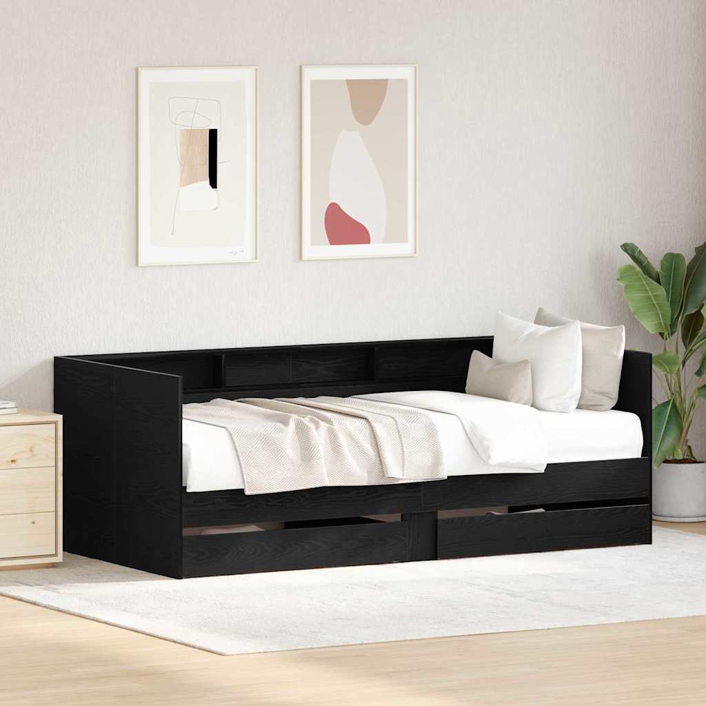 Tagesbett Schwarz Eichen-Optik 90 x 200 cm Holzwerkstoff