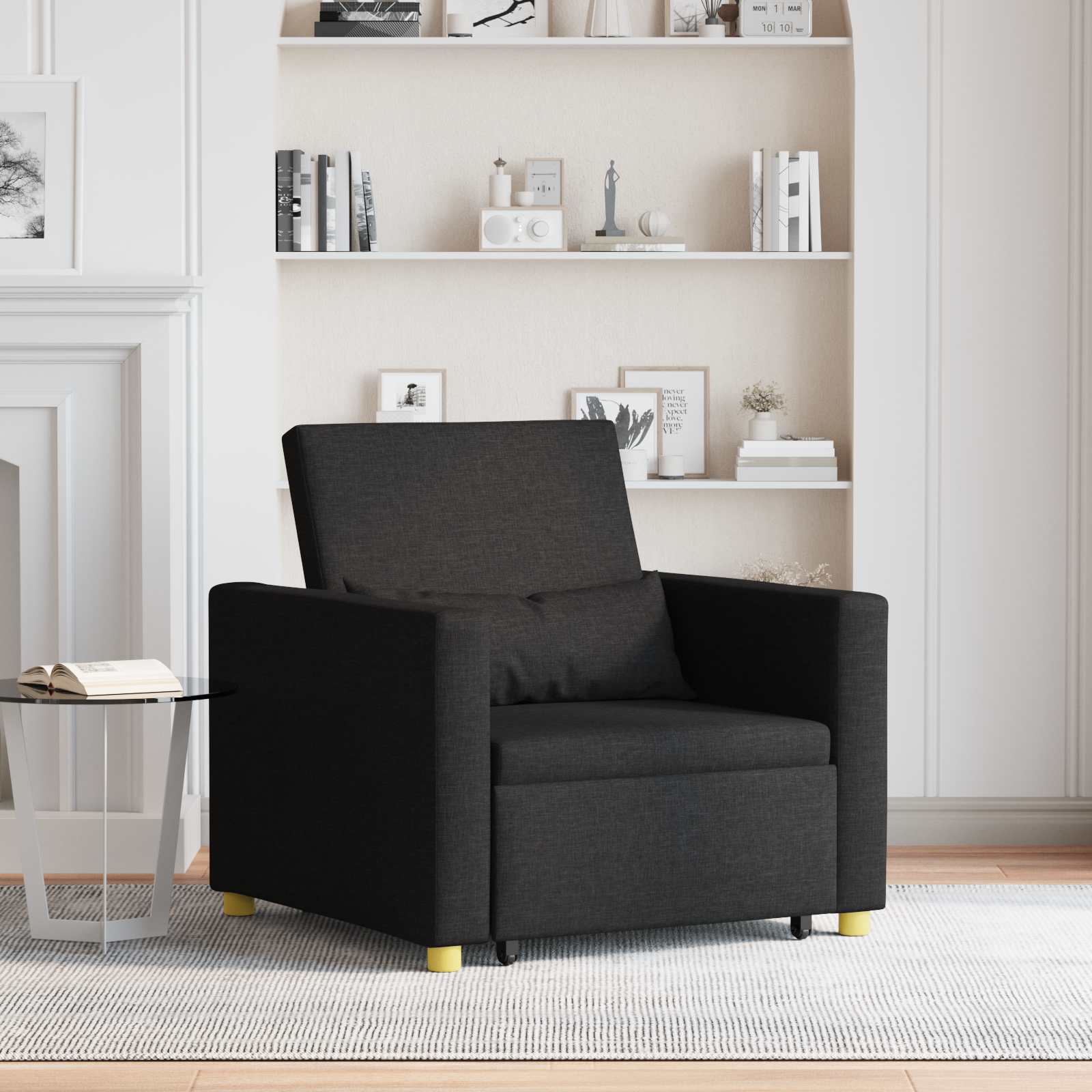 Pull-out Sofa Bed Single Mit Rad Schwarz 90 x 165 x 87 cm Stoff