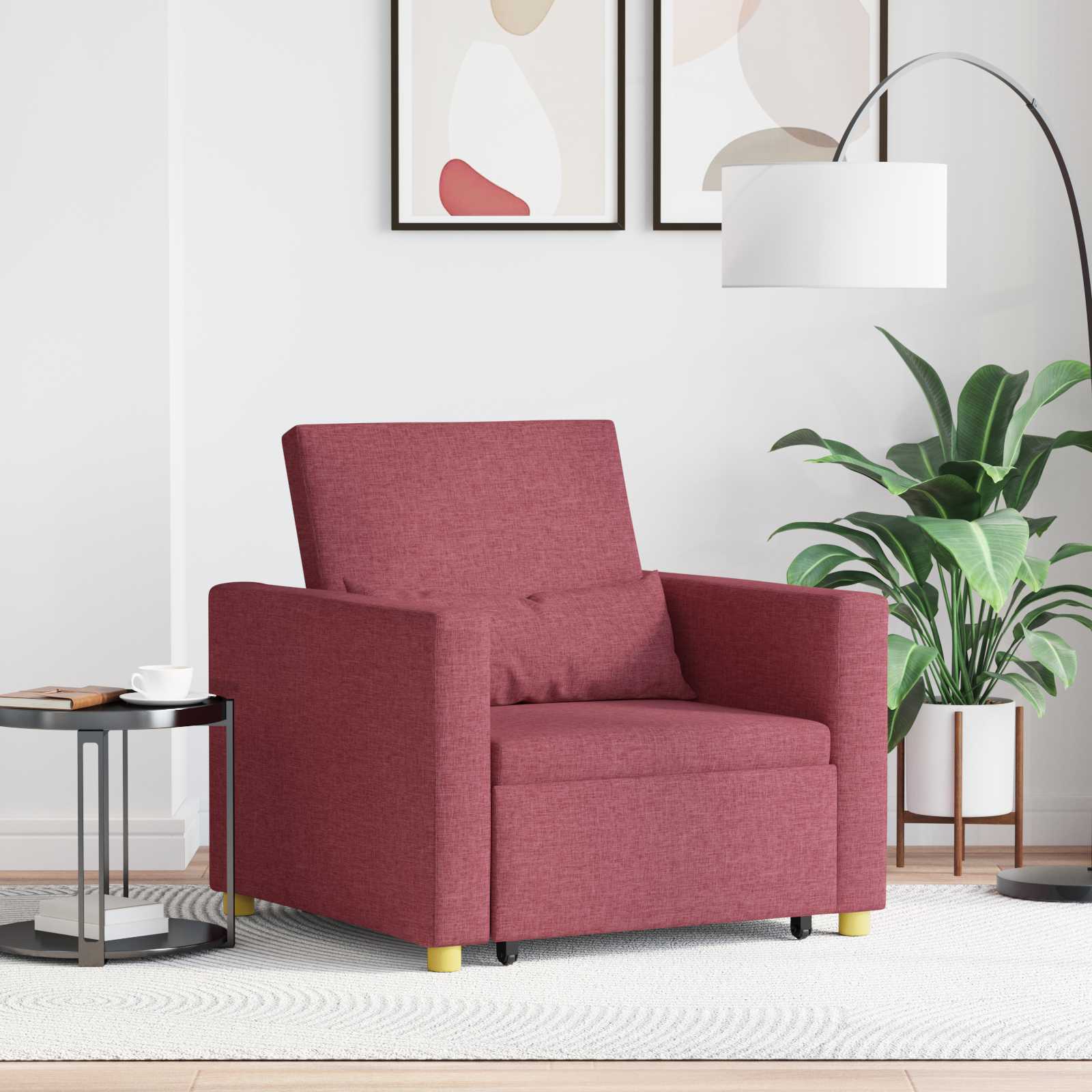 Pull-out Sofa Bed Single Mit Rad Weinrot 90 x 165 x 87 cm Stoff