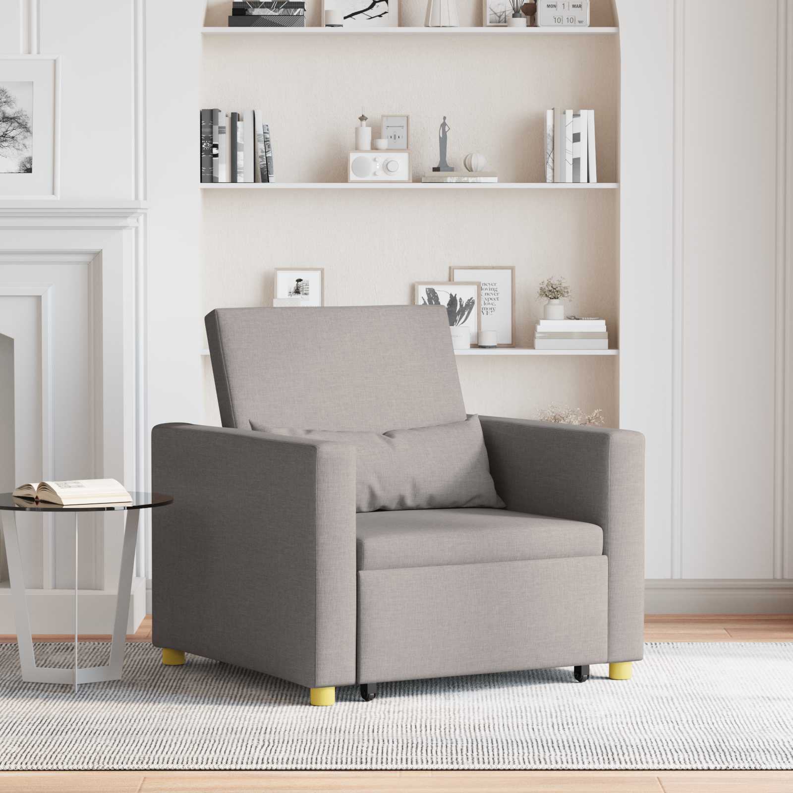 Pull-out Sofa Bed Single Taupe Stoff