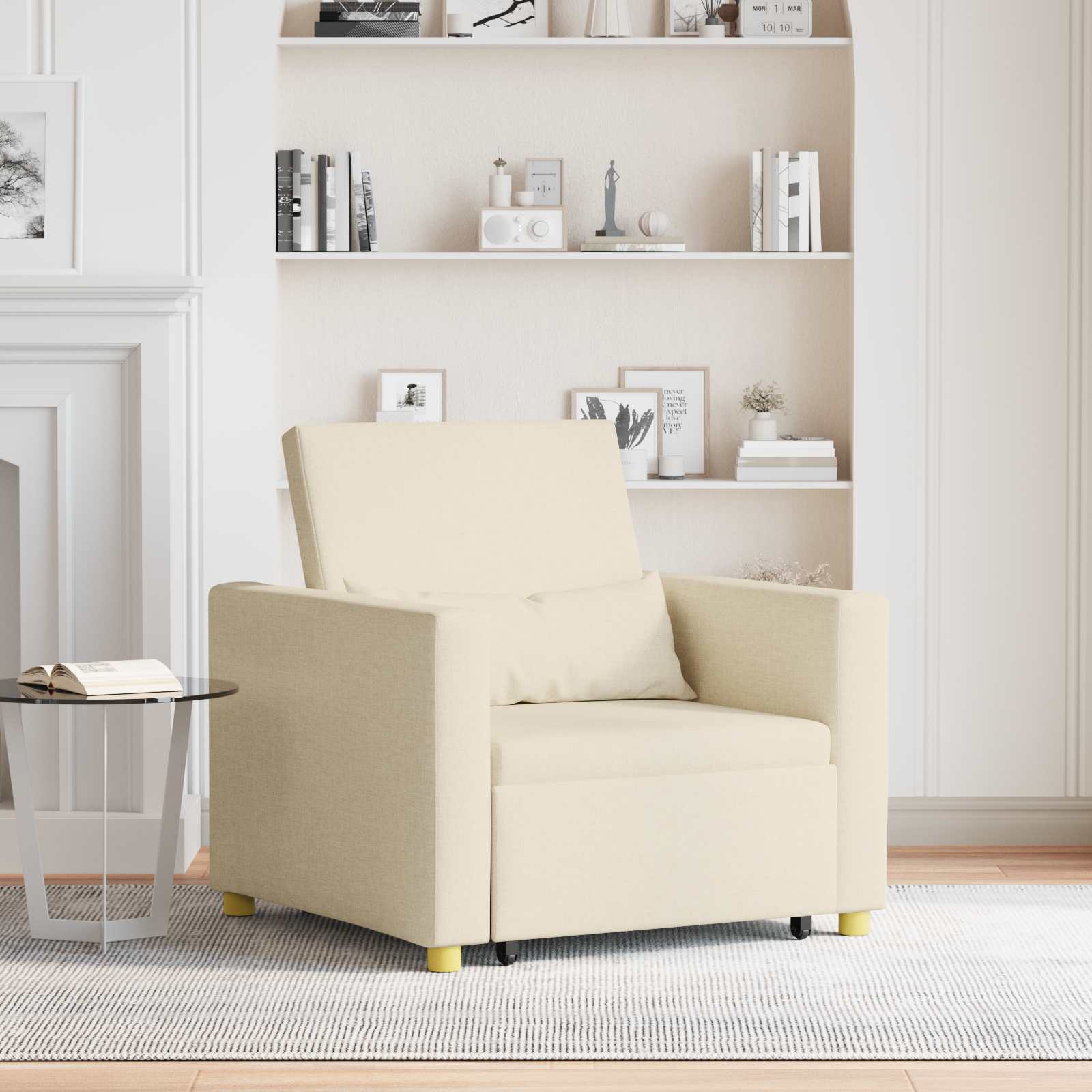 Pull-out Sofa Bed Single Mit Rad Creme 90 x 165 x 87 cm Stoff