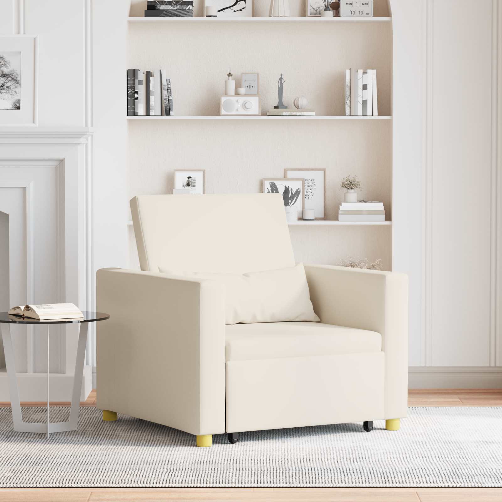 Pull-out Sofa Bed Single Cremeweiß 90 x 165 x 87 cm Stoff