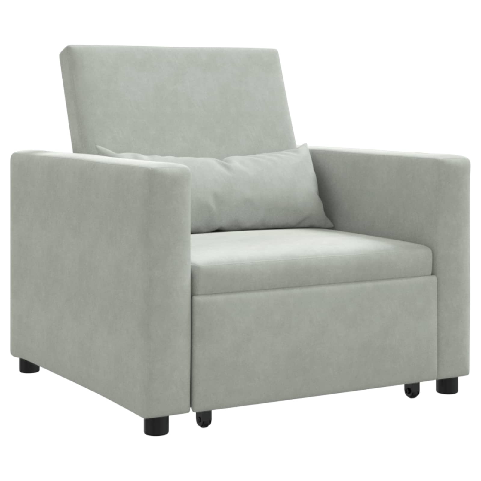 Pull-out Sofa Bed Single mit Rädern Hellgrau Samt