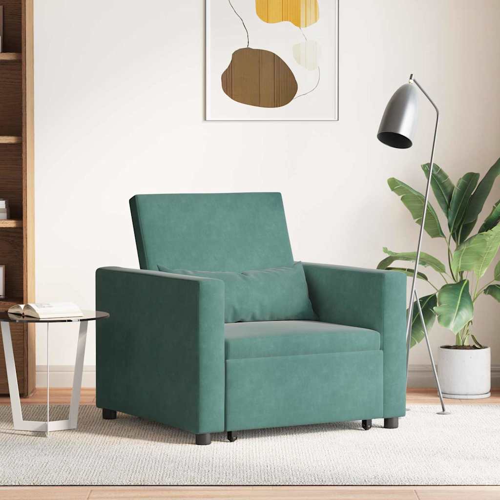 Pull-out Sofa Bed Single mit Rädern Dunkelgrün Samt