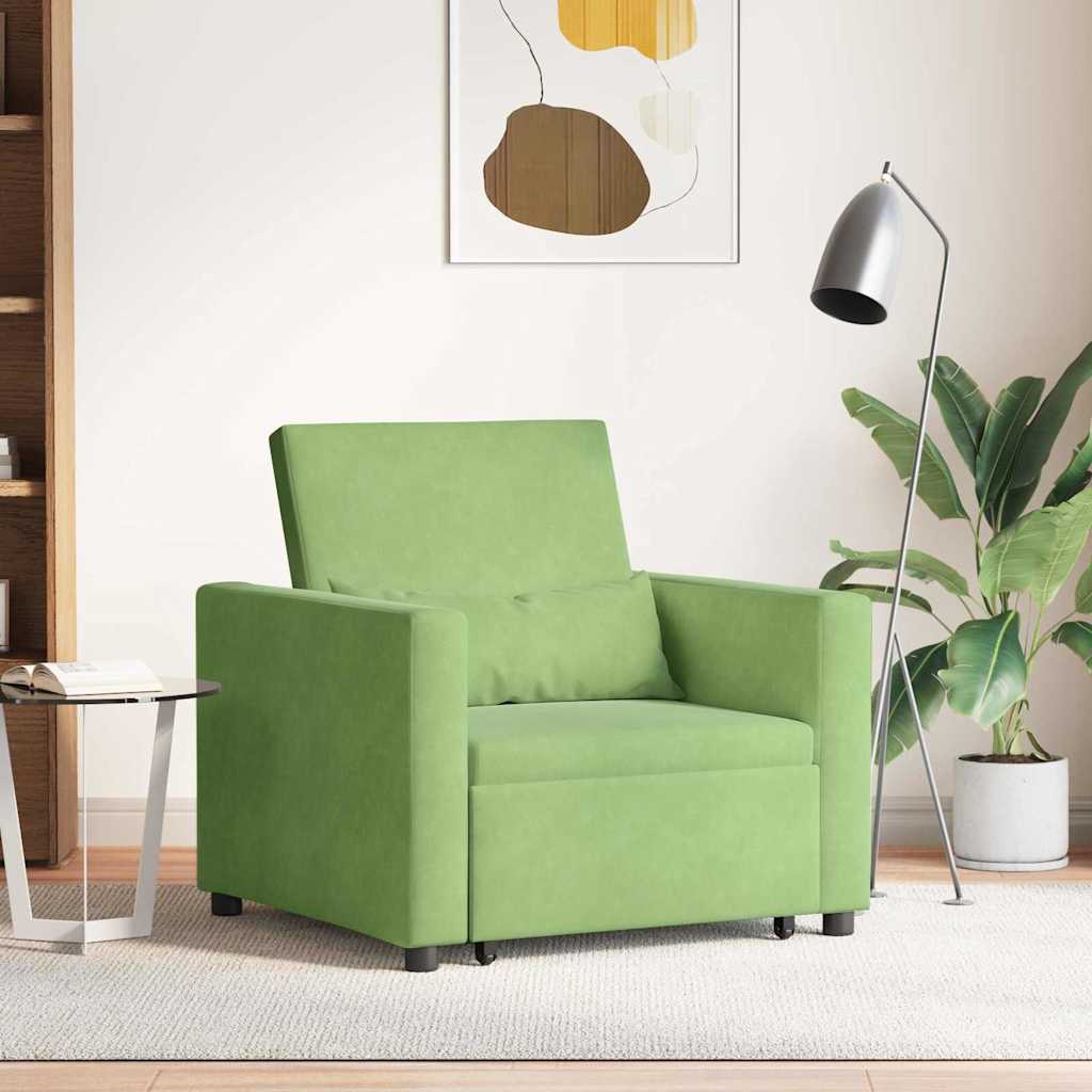 Pull-out Sofa Bed Single mit Rädern Hellgrün Samt
