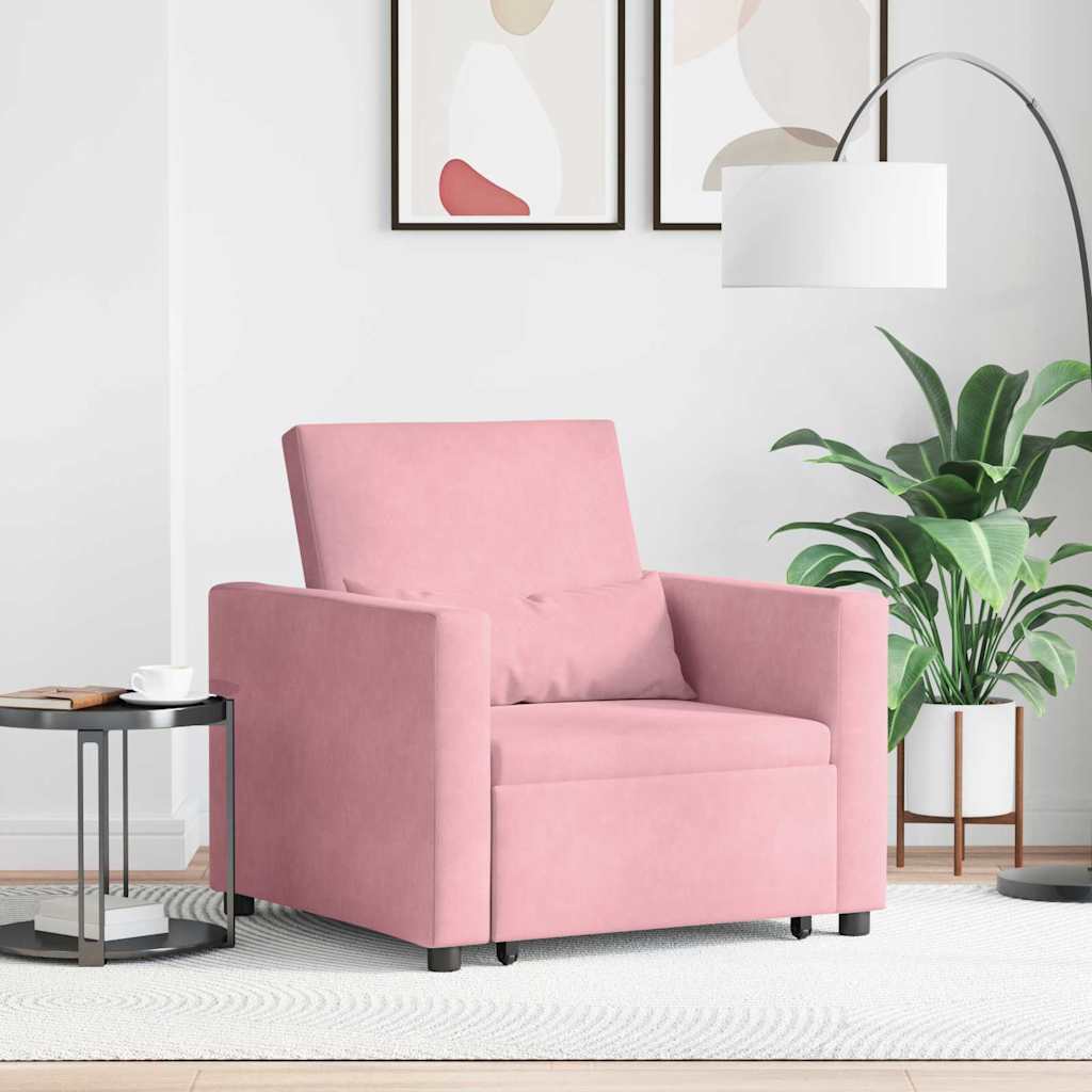 Pull-out Sofa Bed Single mit Rädern Hellrosa Samt