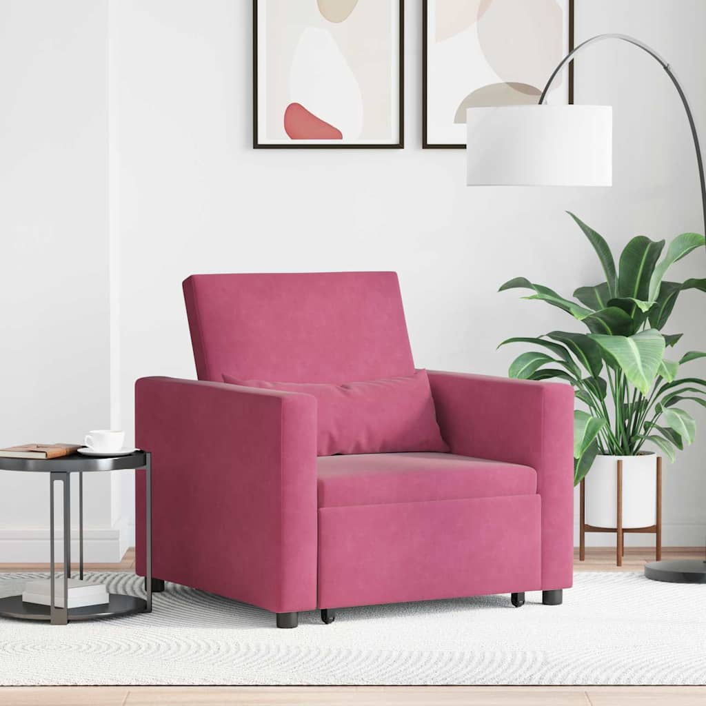 Pull-out Sofa Bed Single mit Rädern Weinrot Samt