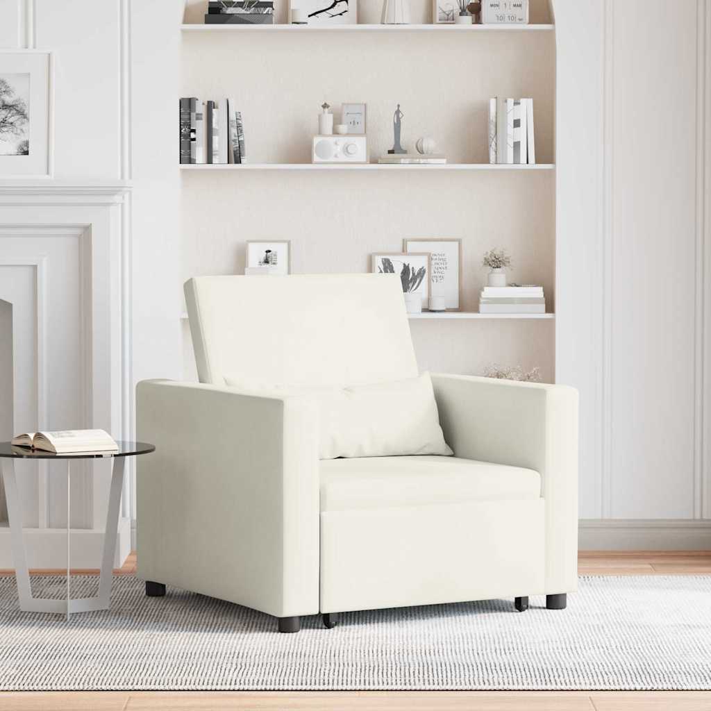 Pull-out Sofa Bed Single mit Rädern Creme Samt
