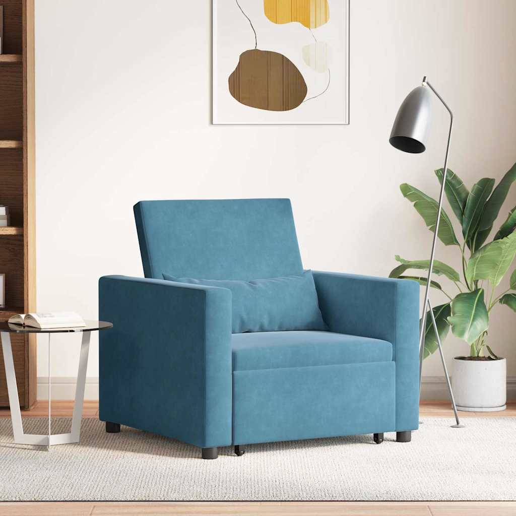 Pull-out Sofa Bed Single mit Rädern Blau Samt