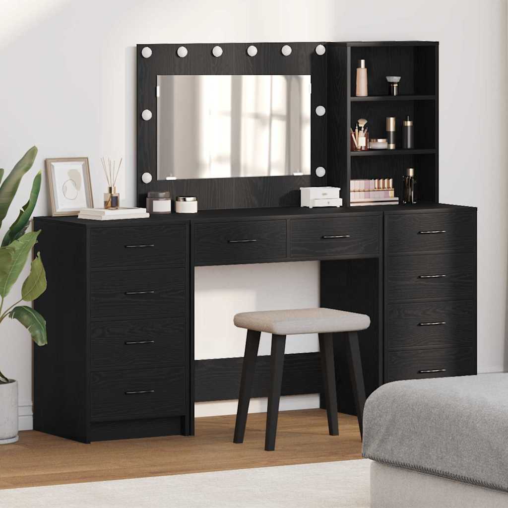 Schminktisch 3 stk. Schwarz Eichen-Optik 78,5 x 41 x 135 cm