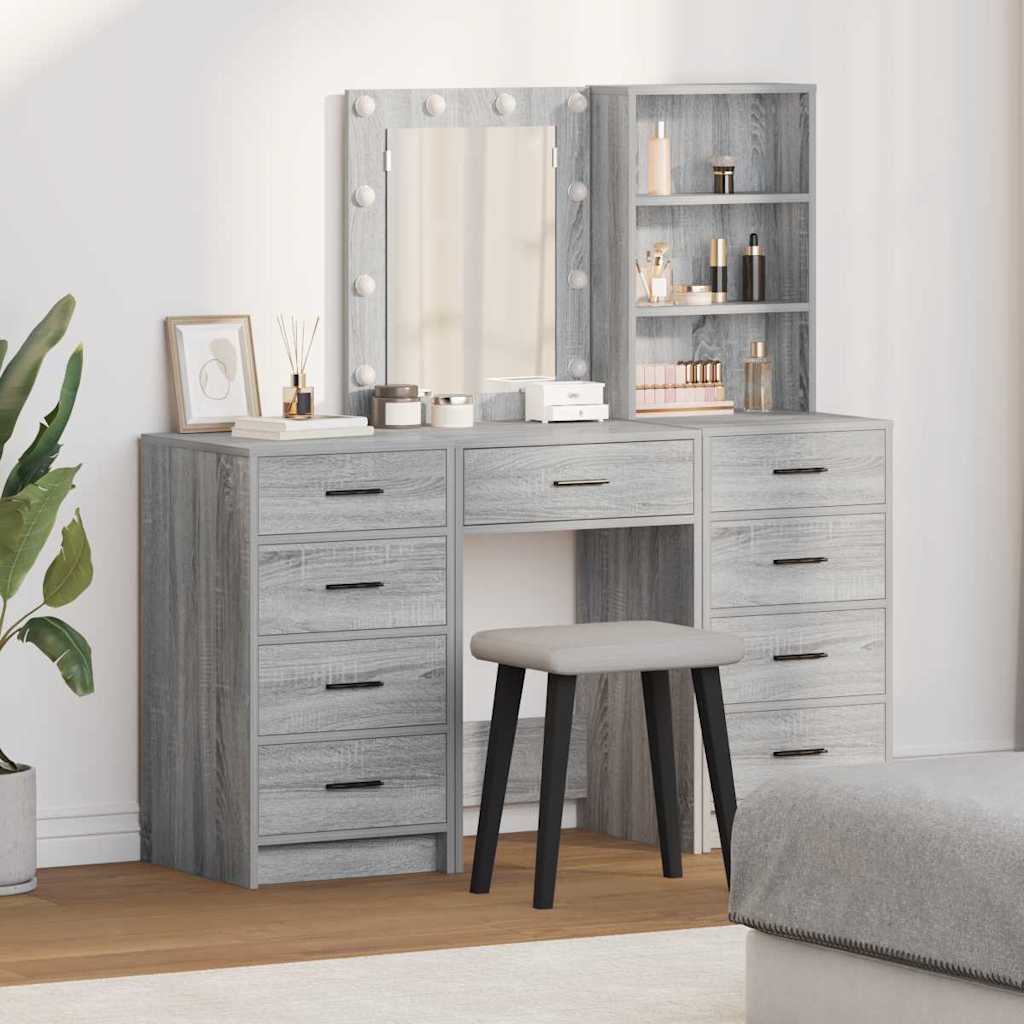 Schminktisch 3 stk. Sonoma-Grau 40 x 41 x 135 cm Holzwerkstoff