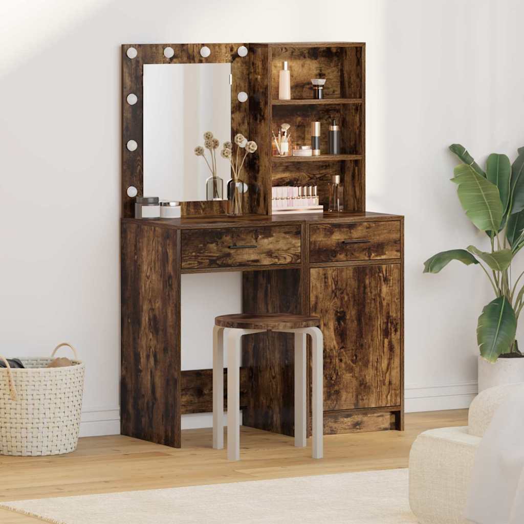 Schminktisch Set 2 stk. Geräucherte Eiche Holzwerkstoff