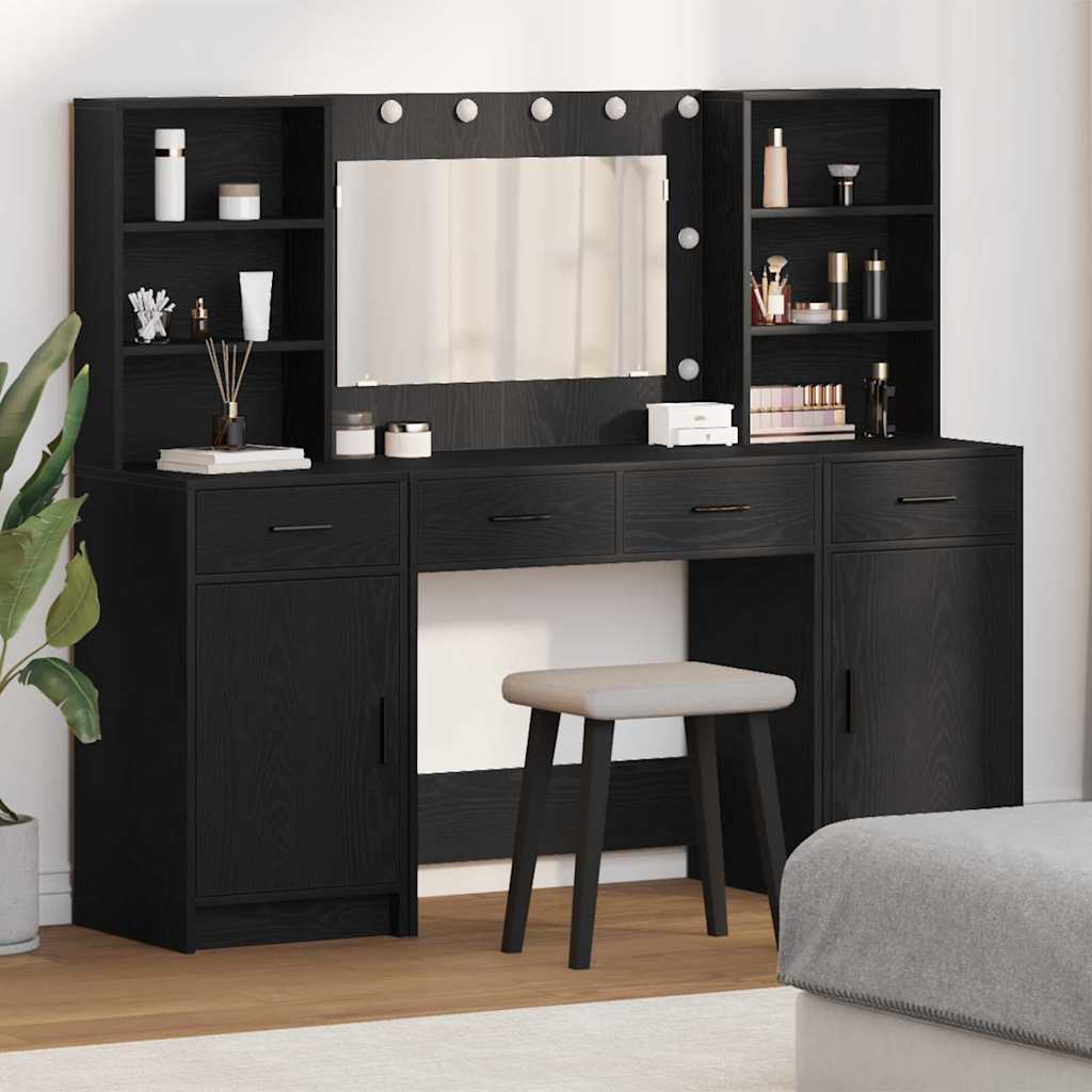 Schminktisch Set 3 stk. Schwarz Eichen-Optik Holzwerkstoff