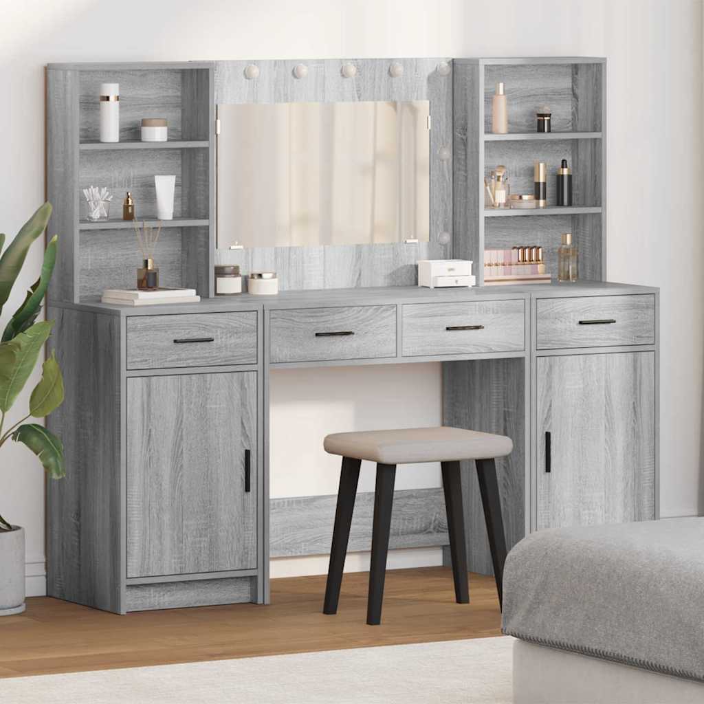 Schminktisch Set 3 stk. Graues Sonoma Holzwerkstoff