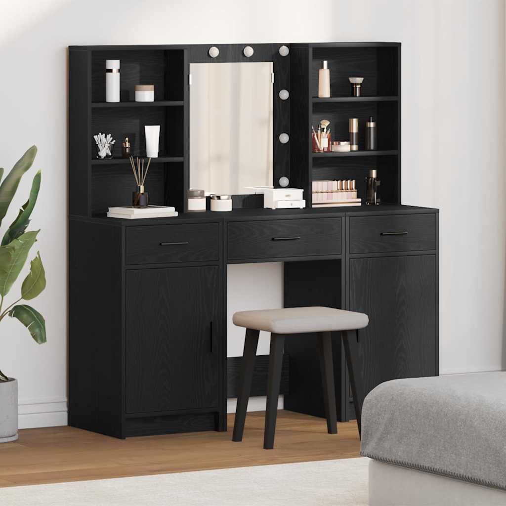 Schminktisch Set 3 stk. Schwarz Eichen-Optik Holzwerkstoff