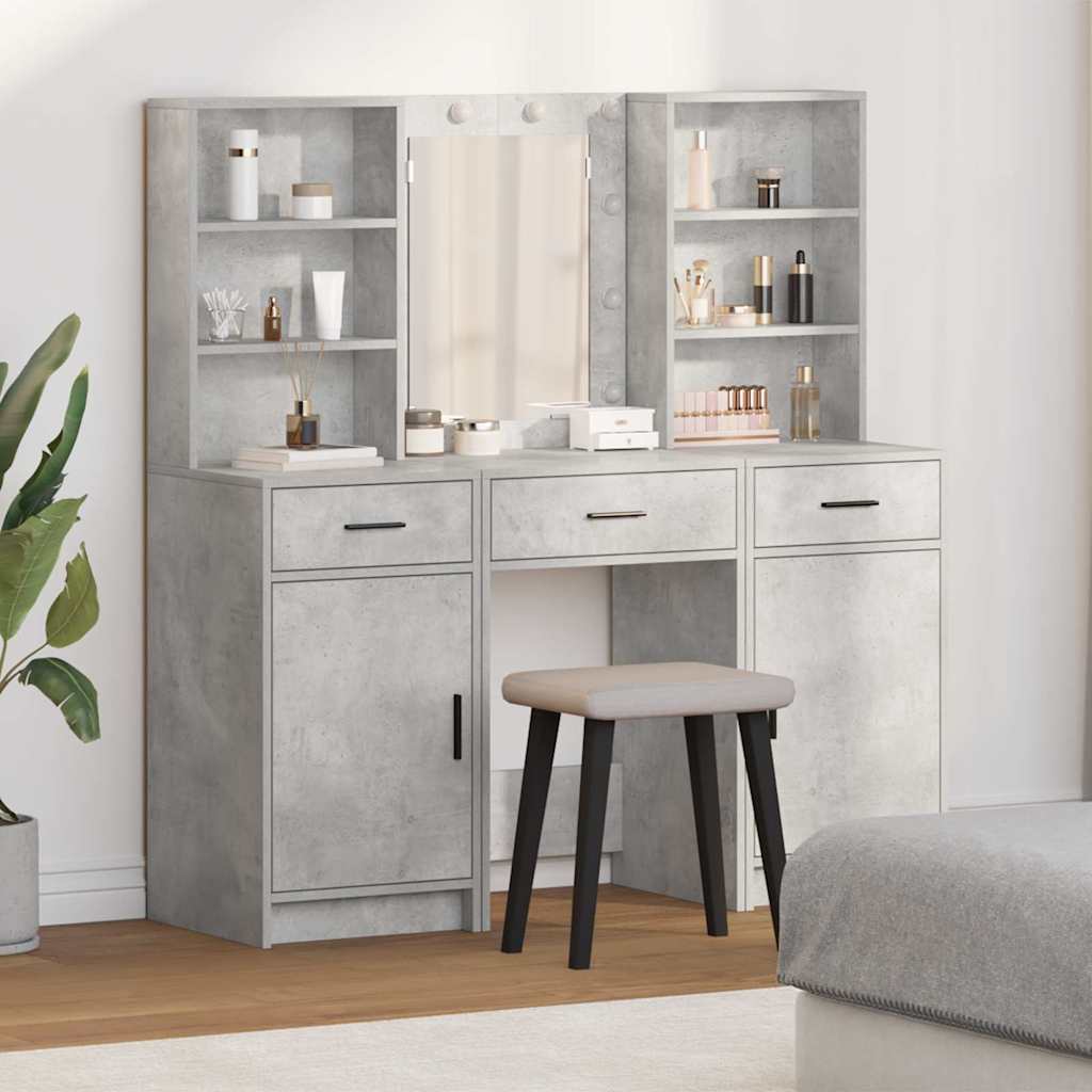 Schminktisch Set 3 stk. Betongrau Holzwerkstoff
