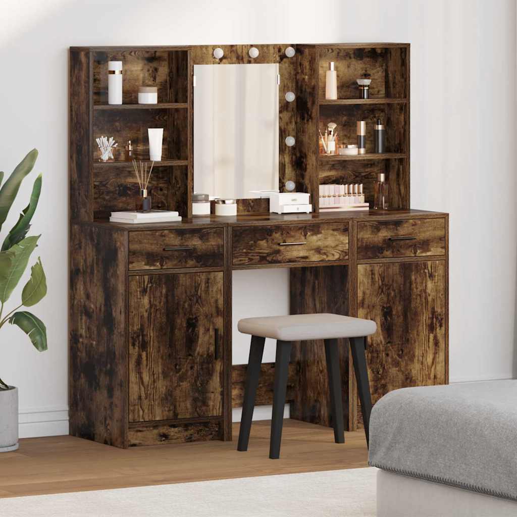 Schminktisch Set 3 stk. Räuchereiche Holzwerkstoff
