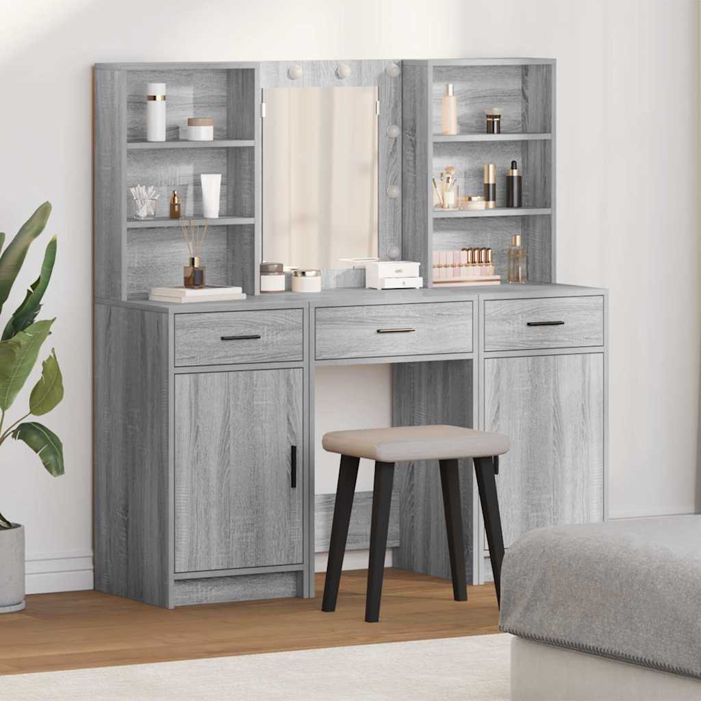 Schminktisch Set 3 stk. Sonoma-Grau Holzwerkstoff