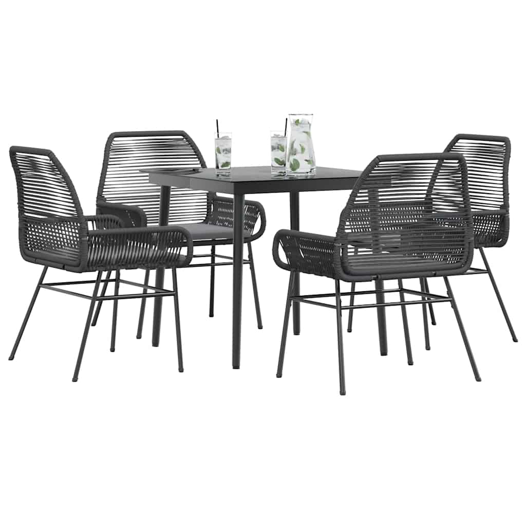 5-tlg. Garten-Essgruppe mit Kissen Schwarz Poly Rattan Glas