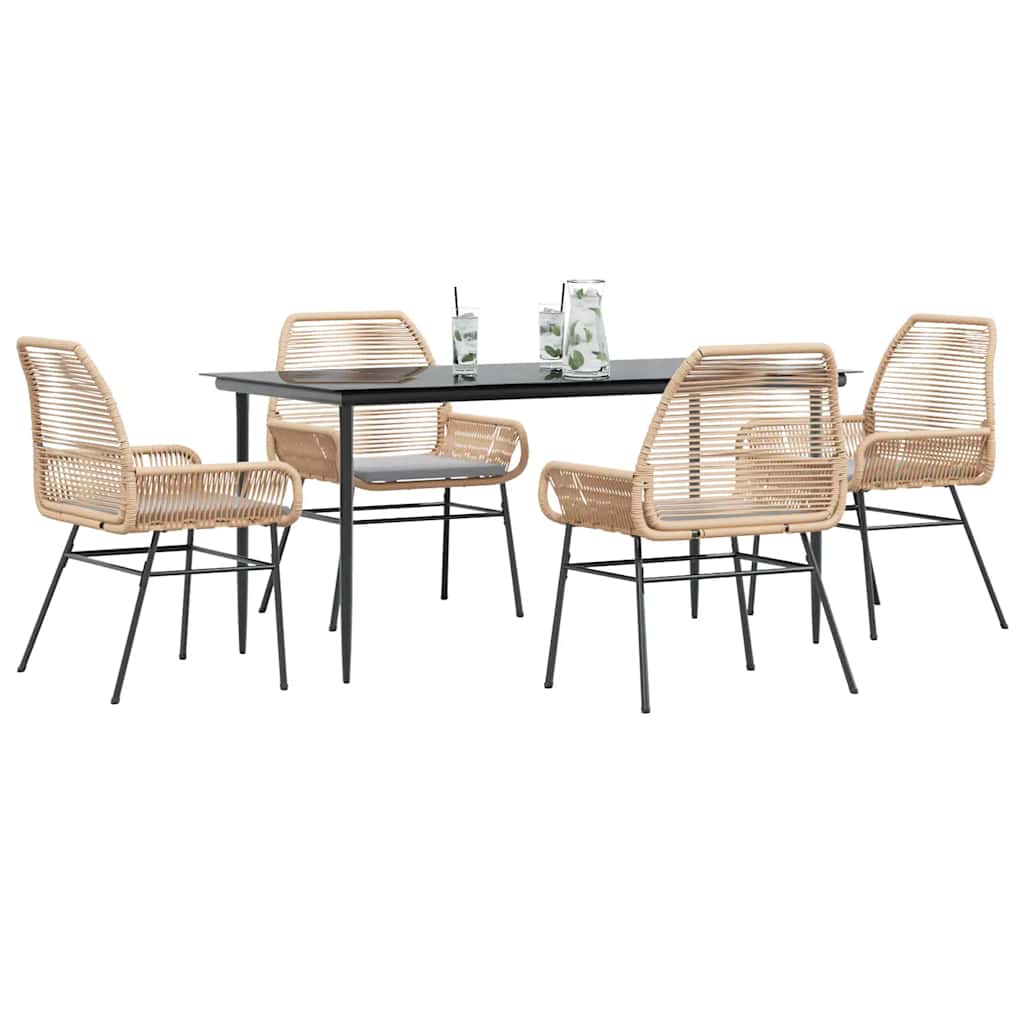 5-tlg. Garten-Essgruppe mit Kissen Braun Poly Rattan Glas