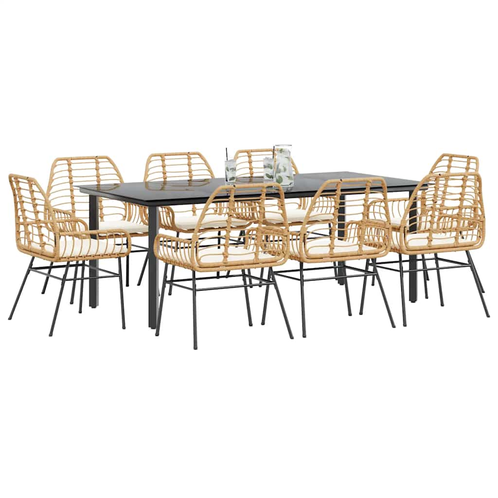 9-tlg. Garten-Essgruppe mit Kissen Braun Poly Rattan Glas