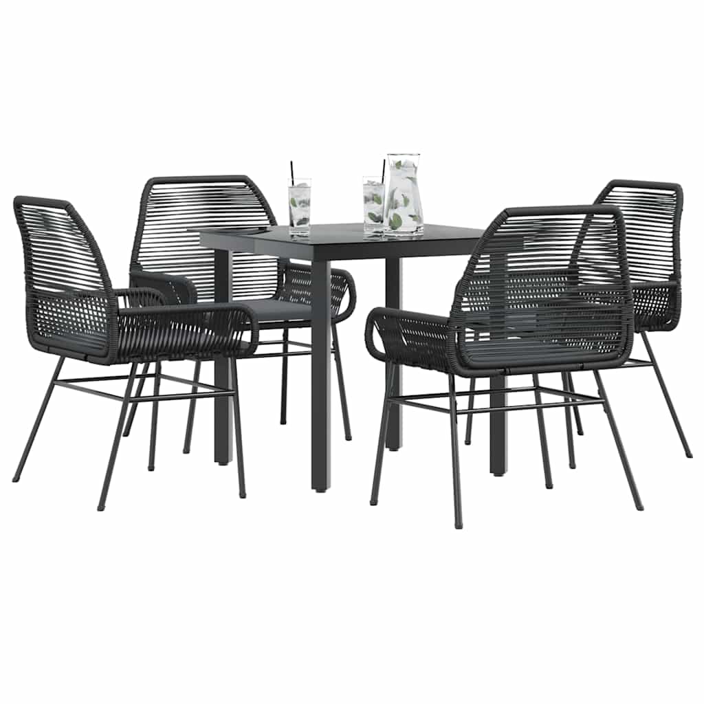 5-tlg. Garten-Essgruppe mit Kissen Schwarz Poly Rattan Glas