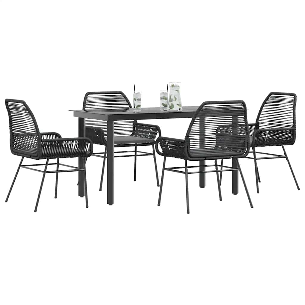 5-tlg. Garten-Essgruppe mit Kissen Schwarz Poly Rattan Glas