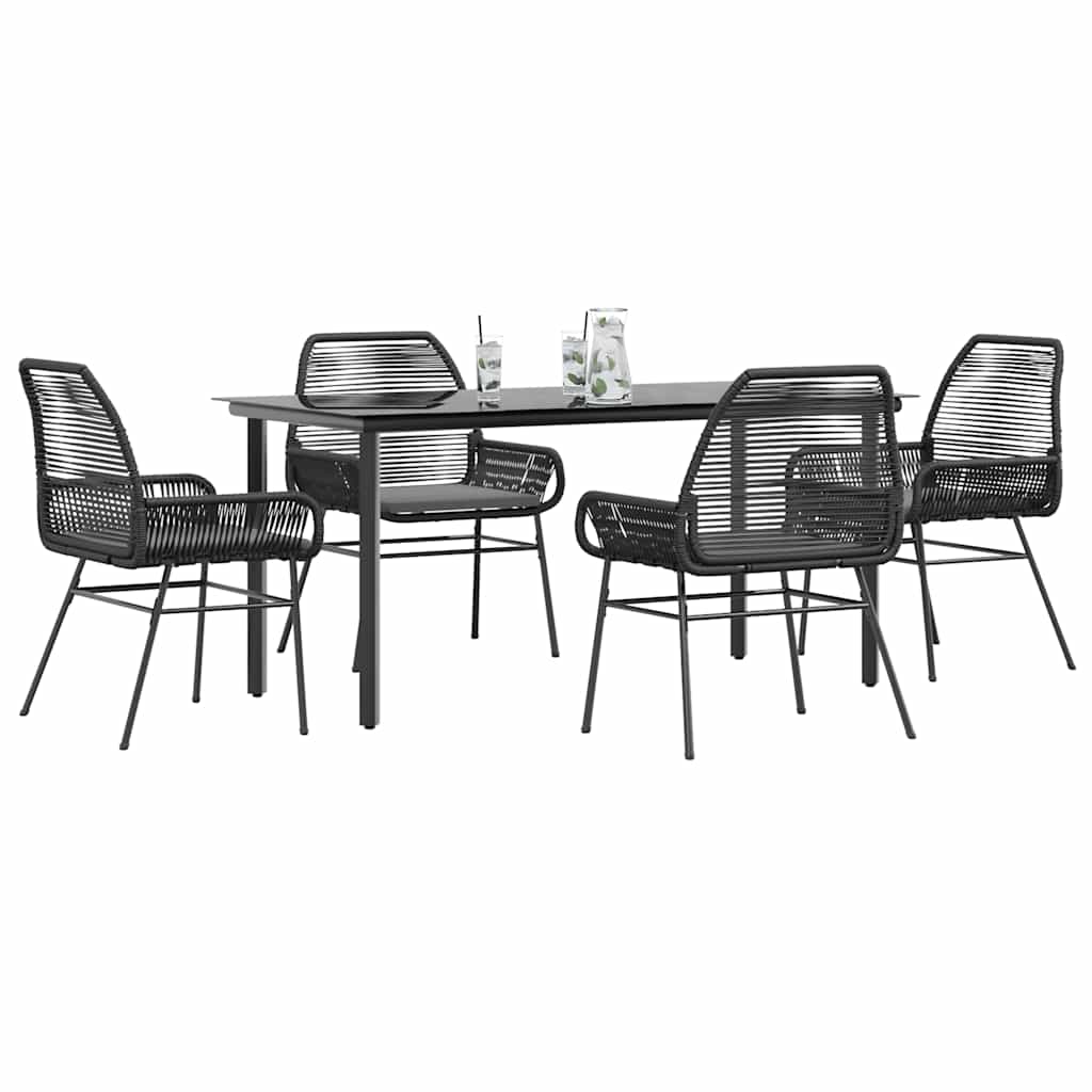 5-tlg. Garten-Essgruppe mit Kissen Schwarz Poly Rattan Glas