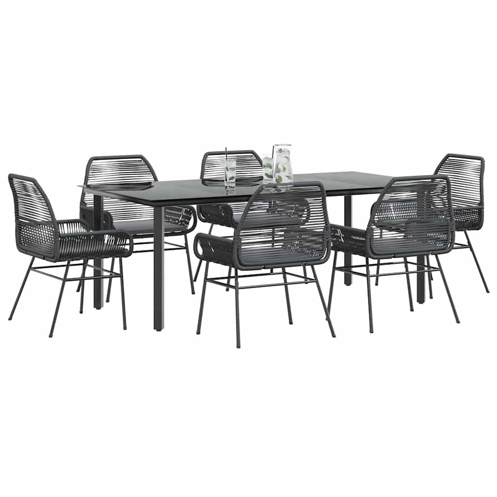 7-tlg. Garten-Essgruppe mit Kissen Schwarz Poly Rattan Glas