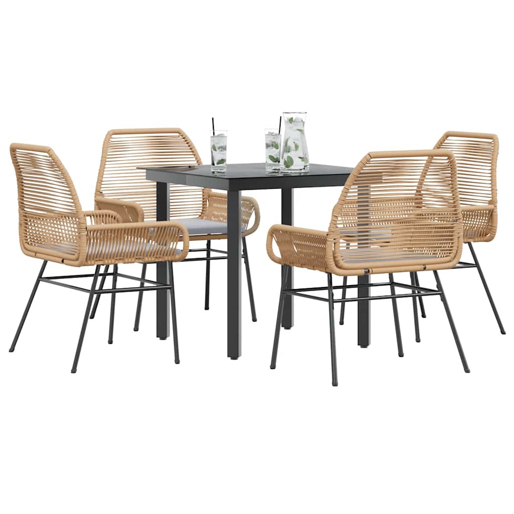 5-tlg. Garten-Essgruppe mit Kissen Braun Poly Rattan Glas