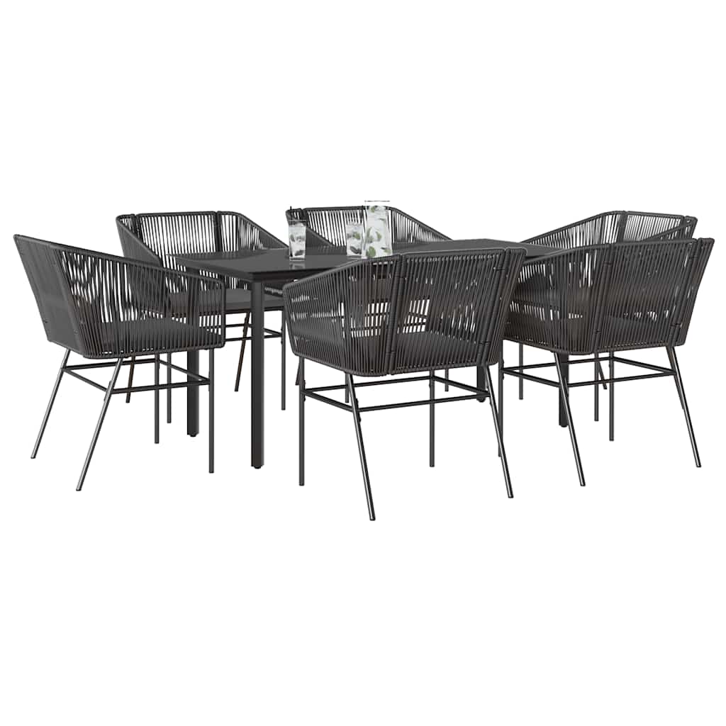7-tlg. Garten-Essgruppe mit Kissen Schwarz Poly Rattan Glas