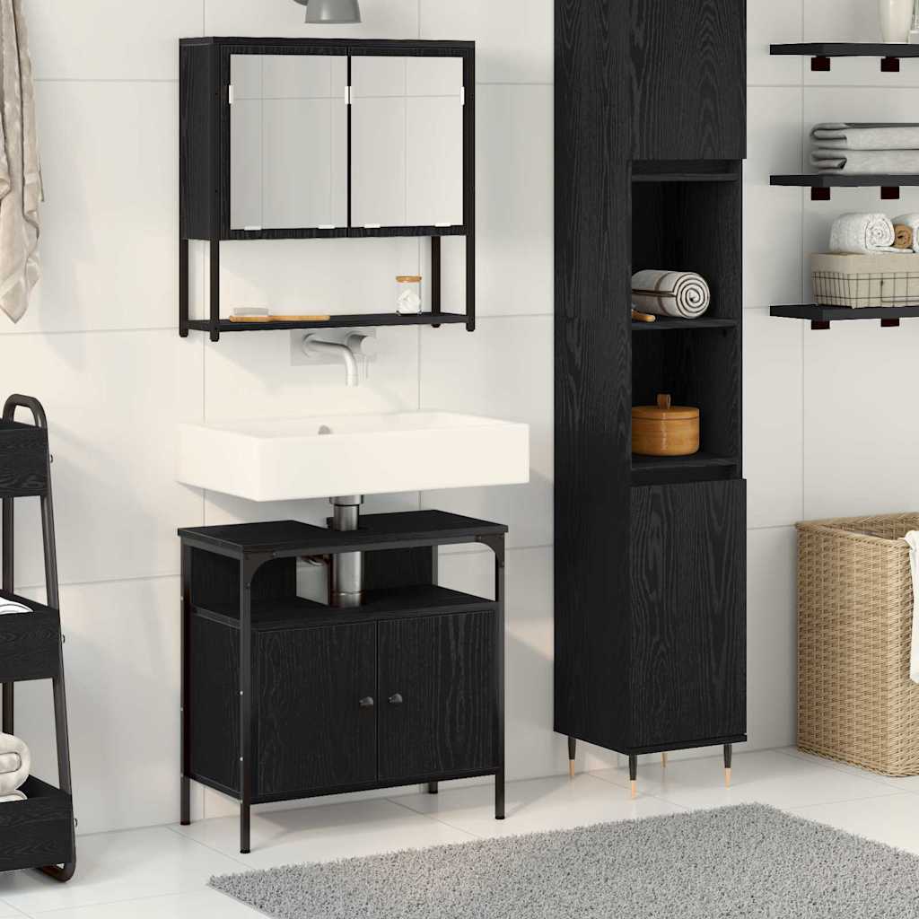 Badezimmermöbel-Set 2 Stk. Schwarz Holzwerkstoff