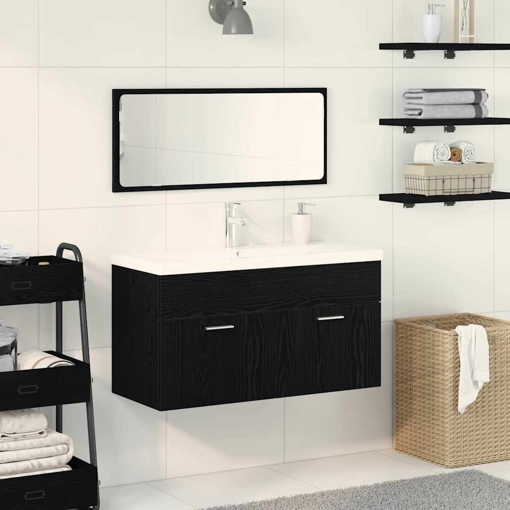 Badezimmermöbel-Set 3 Stk. Schwarz Eichen-Optik Holzwerkstoff