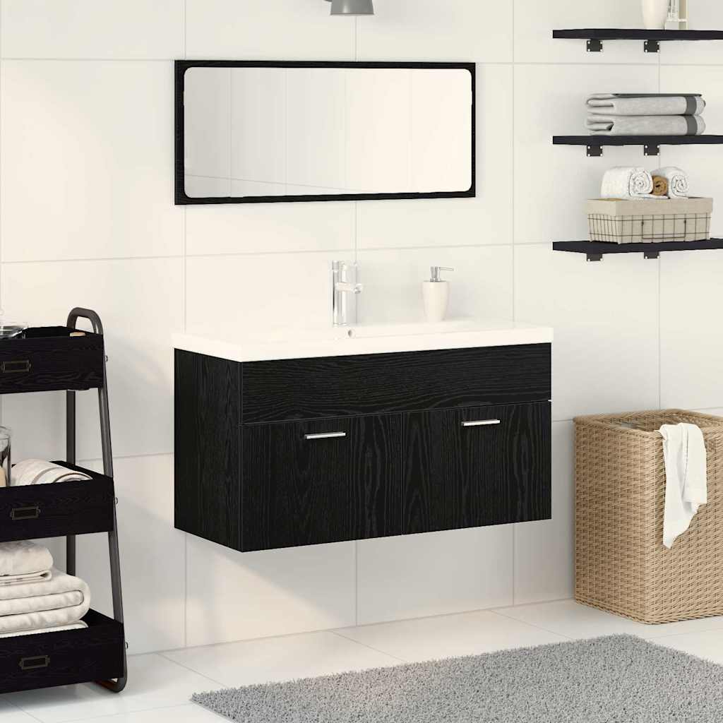Badezimmermöbel-Set 3 Stk. Schwarz Eichen-Optik Holzwerkstoff