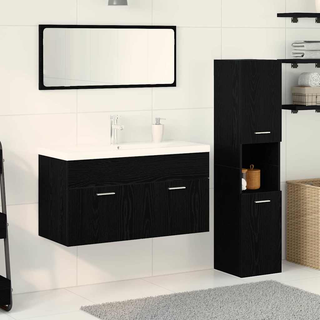 Badezimmermöbel-Set 4 Stk. Schwarz Eichen-Optik Holzwerkstoff