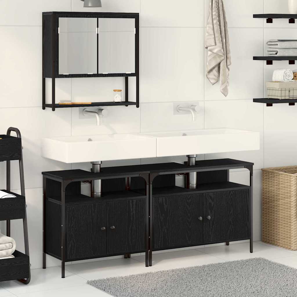 Badezimmermöbel-Set 3 Stk. Schwarz Holzwerkstoff