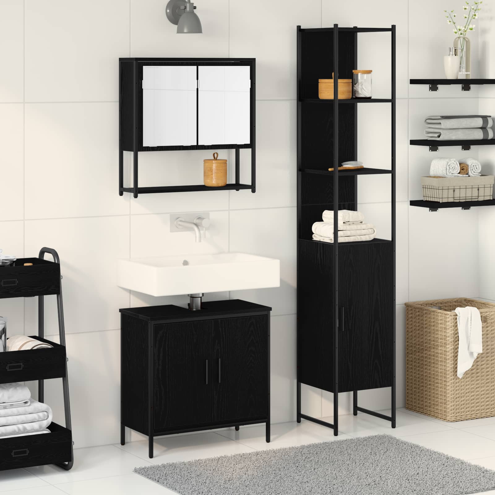 Badezimmermöbel-Set 3 Stk. Schwarz Holzwerkstoff