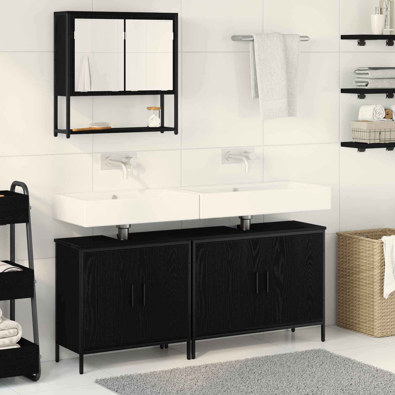 Badezimmermöbel-Set 3 stk. Schwarz 80 x 30 x 60 cm