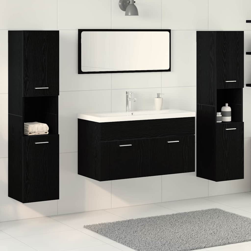 Badezimmermöbel-Set 4 Stk. Schwarz Eichen-Optik Holzwerkstoff