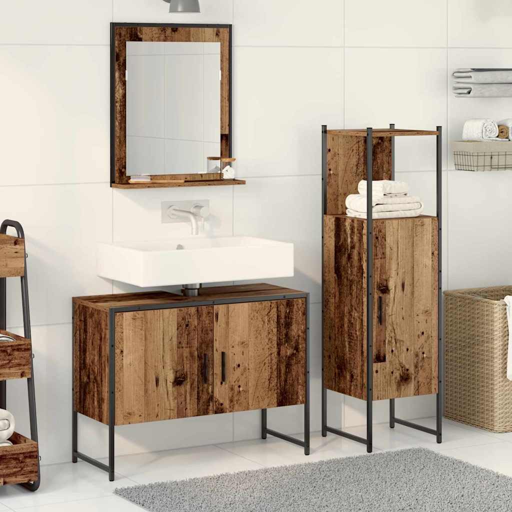Badezimmermöbel-Set 3 stk. Braun 33 x 33 x 113.5 cm