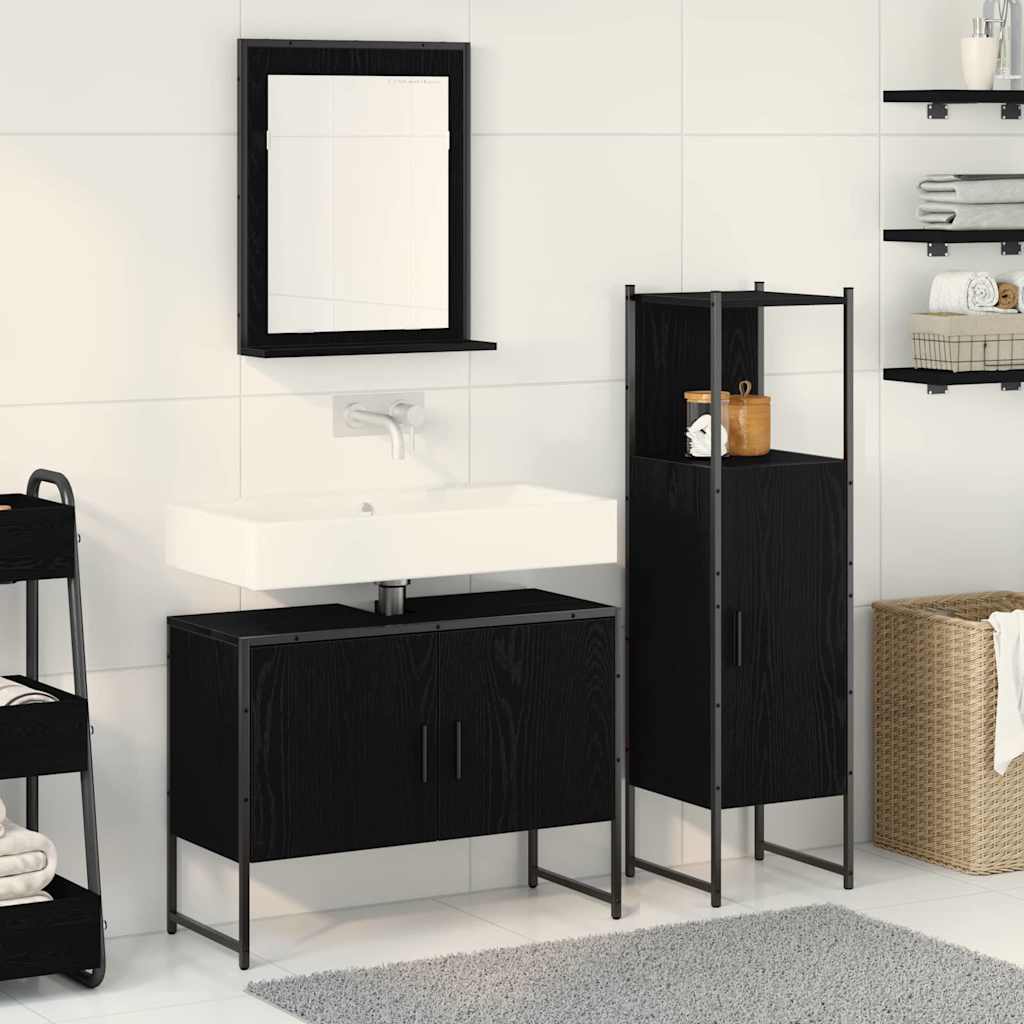 Badezimmermöbel-Set 3 stk. Schwarz 33 x 33 x 113.5 cm