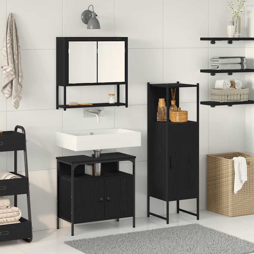 Badezimmermöbel-Set 3 Stk. Schwarz Holzwerkstoff