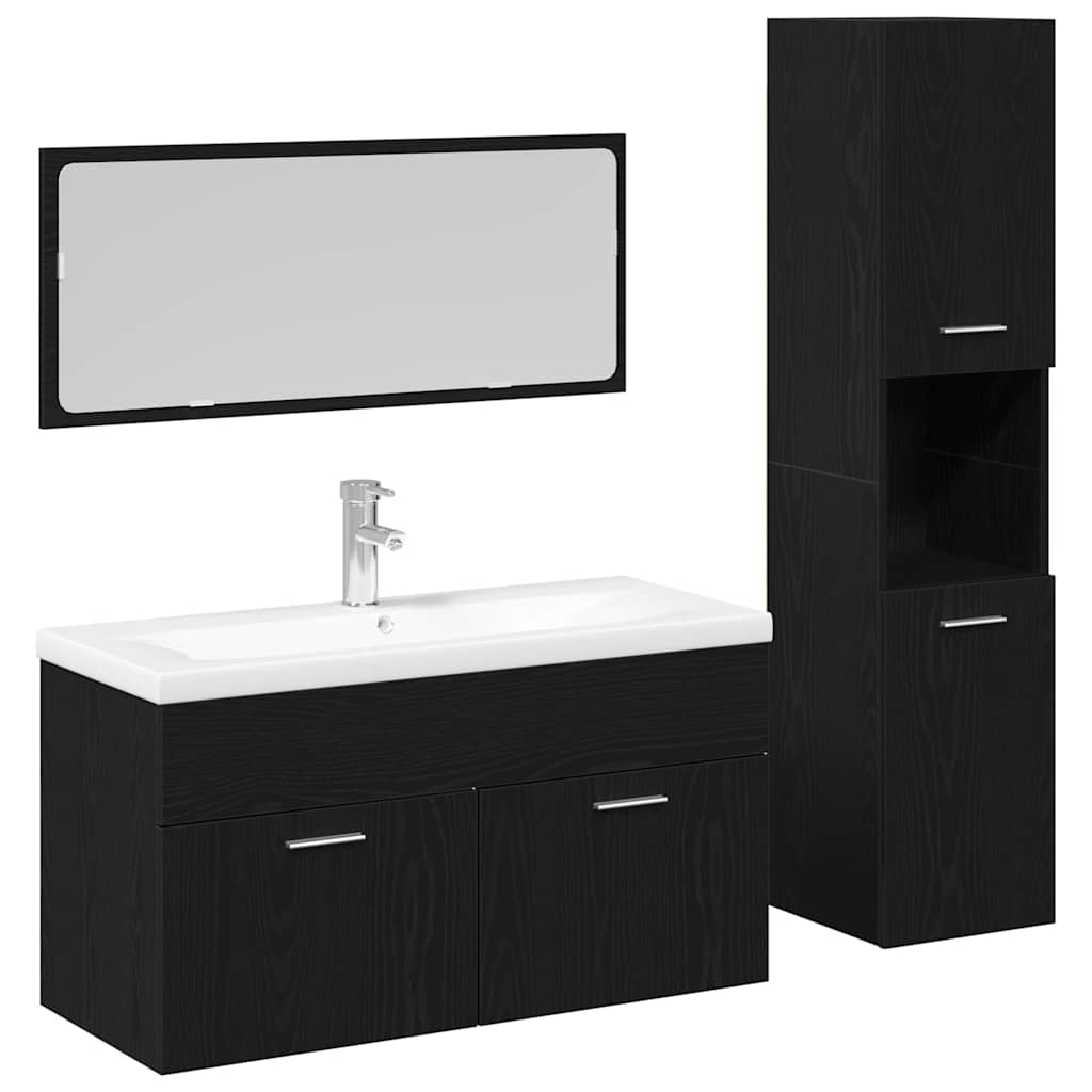 Badezimmermöbel-Set 4 Stk. Schwarz Eichen-Optik Holzwerkstoff