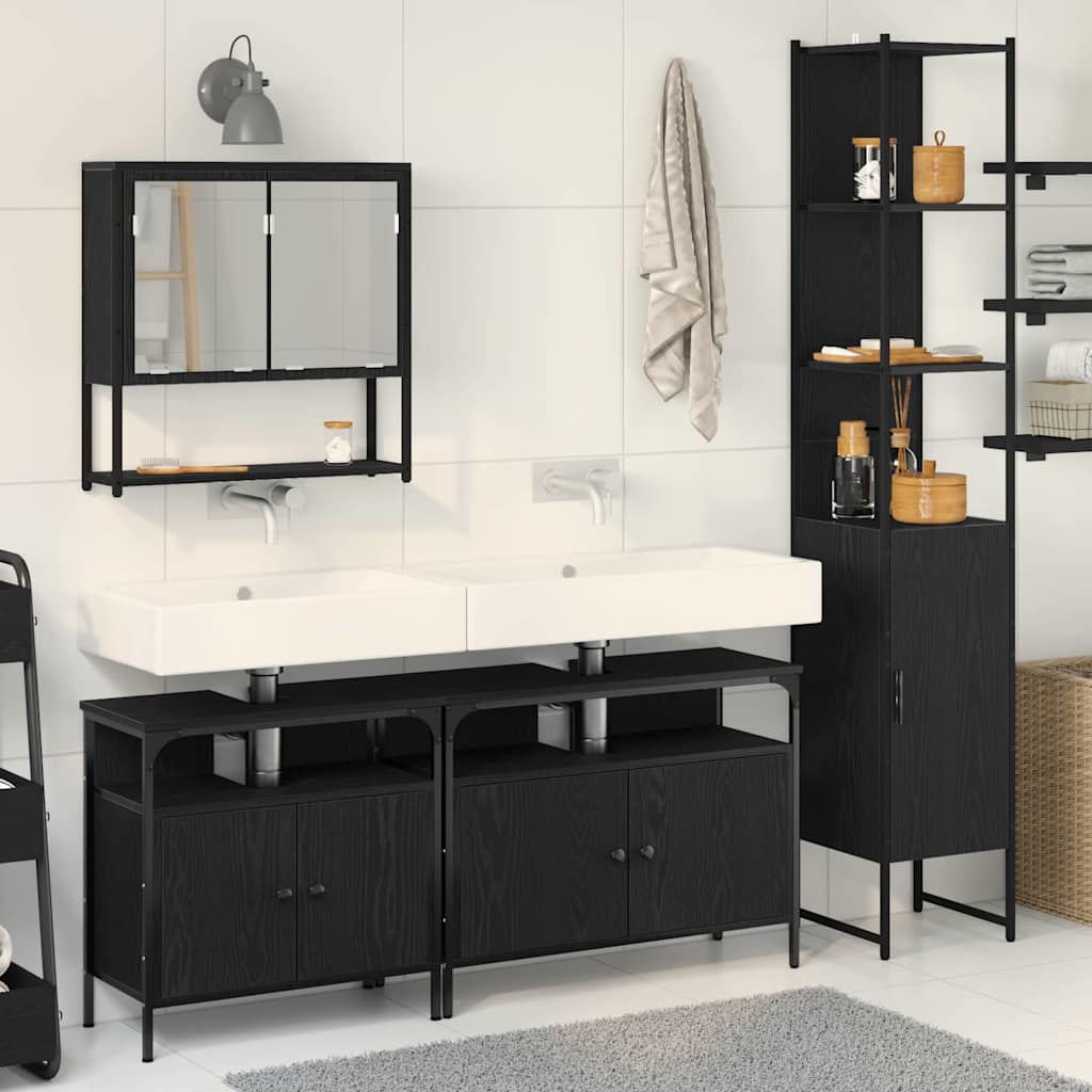 Badezimmermöbel-Set 4 Stk. Schwarz Eichen-Optik Holzwerkstoff