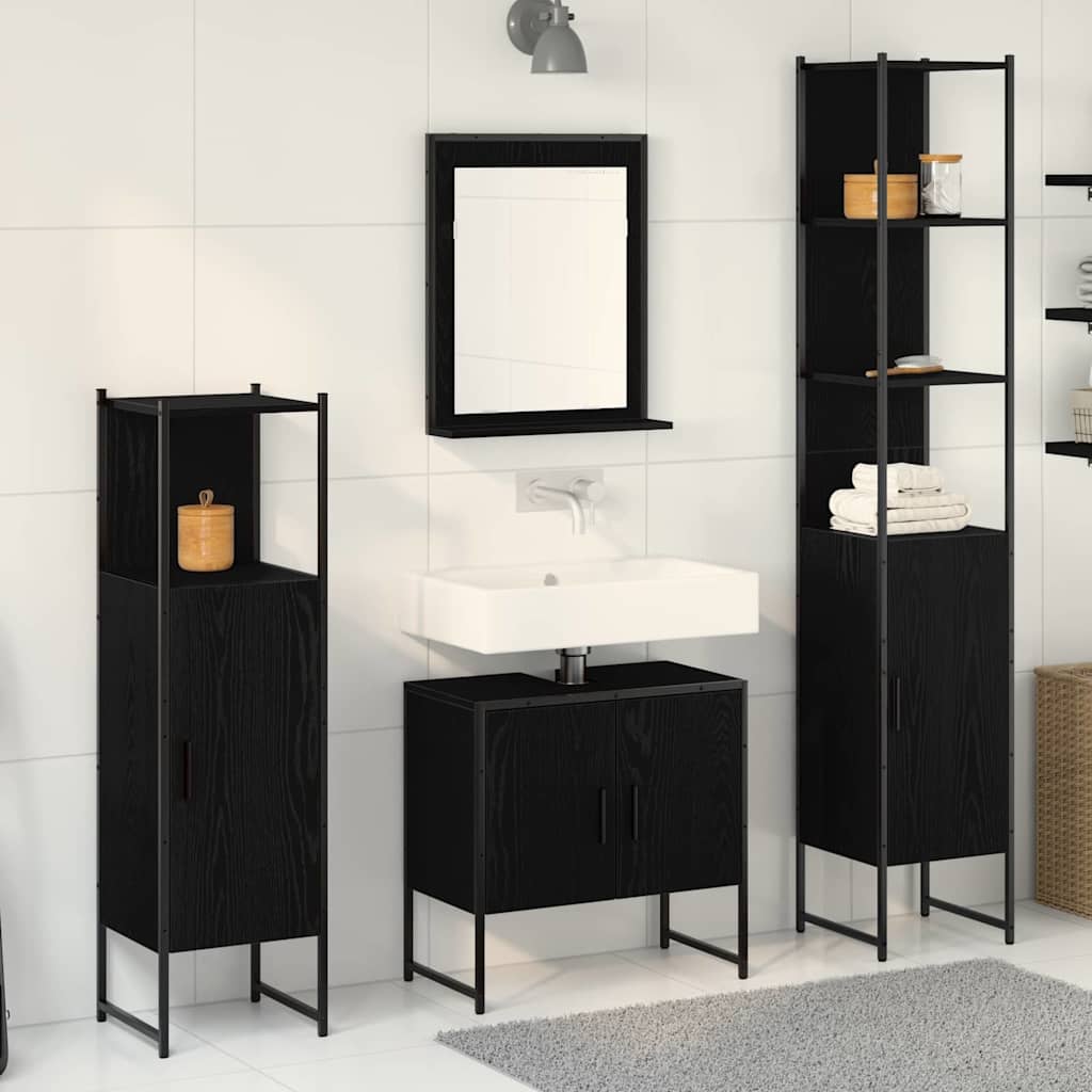 Badezimmermöbel-Set 4 stk. Schwarz 33 x 33 x 185,5 cm